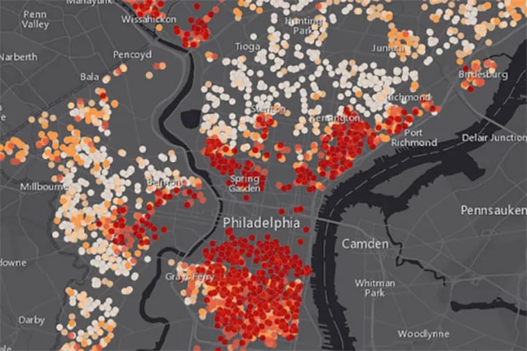 This graphic shows average home price per square foot in Philadelphia.
