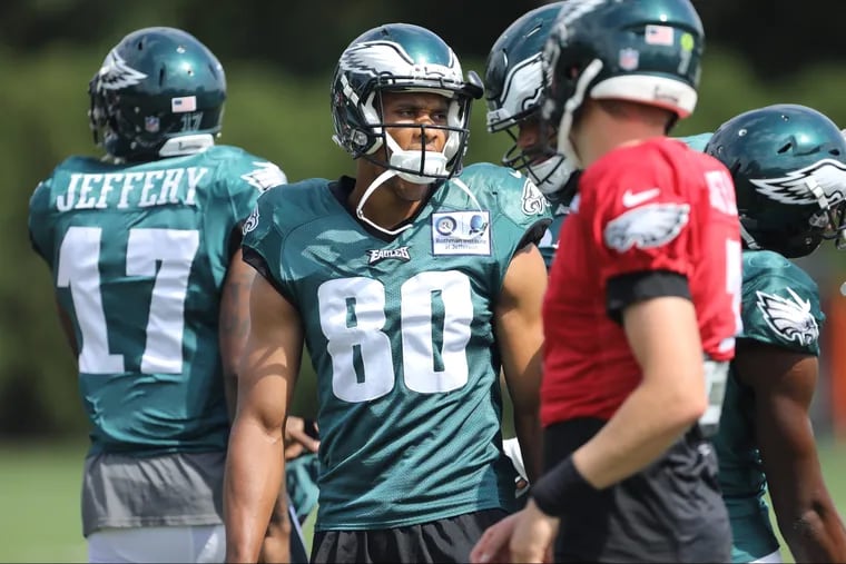 Signed wide receiver Jordan Matthews at the start of practice at the Philadelphia Eagles' NovaCare Complex Wednesday September 19, 2018. DAVID SWANSON / Staff Photographer