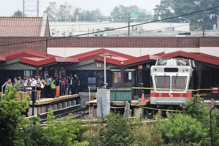 A SEPTA Norristown High Speed Line train carrying passengers ran into an unoccupied train early Tuesday inside the 69th Street Transportation Center in Upper Darby, injuring 42 people