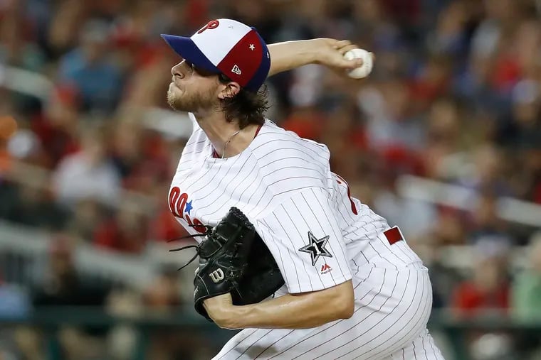 Phillies pitcher Aaron Nola during his lone inning at the All-Star Game.