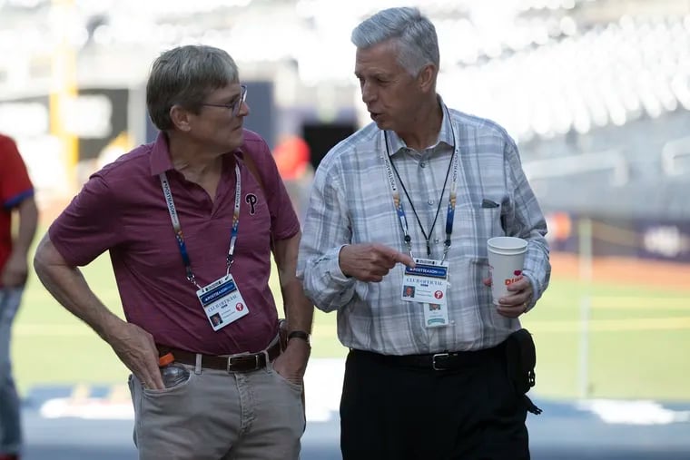 Phillies owner John Middleton (left) extended the contract of president of baseball operations Dave Dombrowski through 2027.