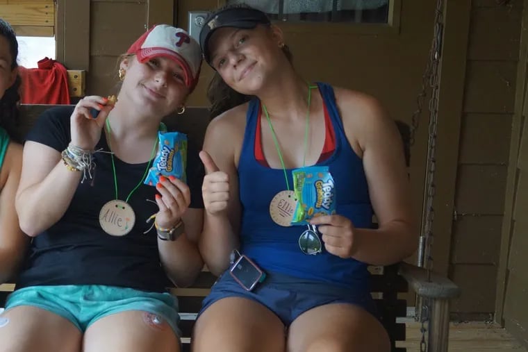 Ellie Davis (right), pictured at last year's diabetes camp in Pennsylvania, with her friend Allie. She's returning this year, and expecting everyone will again be worried about the high cost of insulin.
