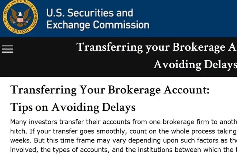 Securities and Exchange Commission page on transferring a brokerage account.
