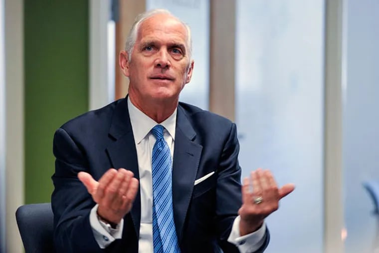 Independence Blue Cross CEO Dan Hilferty fields questions from a group of health care startup entrepreneurs. (JONATHAN WILSON/For The Inquirer)