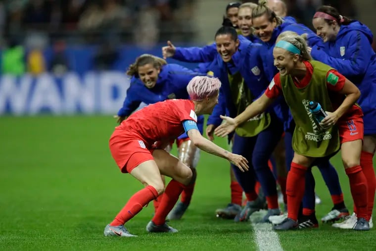 Megan Rapinoe said her celebration with the U.S. women's soccer team's bench after scoring the Americans' ninth goal against Thailand was intentional.