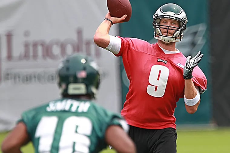 Eagles quarterback Nick Foles and wide receiver Brad Smith. (Michael Bryant/Staff Photographer)