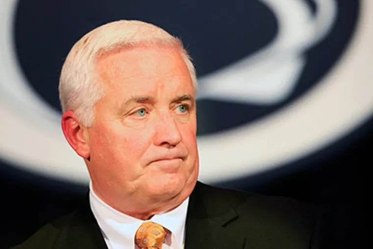 Gov. Corbett, after a meeting of trustees at Penn State, said he supported the decision to oust coach Joe Paterno and school president Graham B. Spanier. (David Swanson / Staff Photographer)