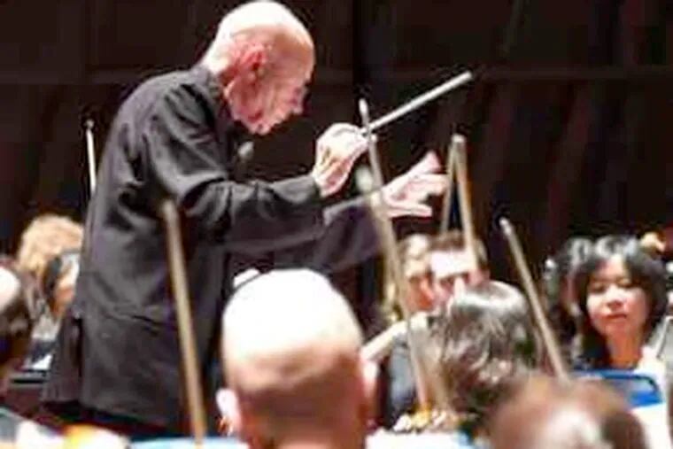 Christoph Eschenbach conducts the Philadelphia Orchestra. The group is also juggling three searches: for board chairman, president, and a music director to replace Eschenbach. (Katherine Blodgett / Philadelphia Orchestra Association)
