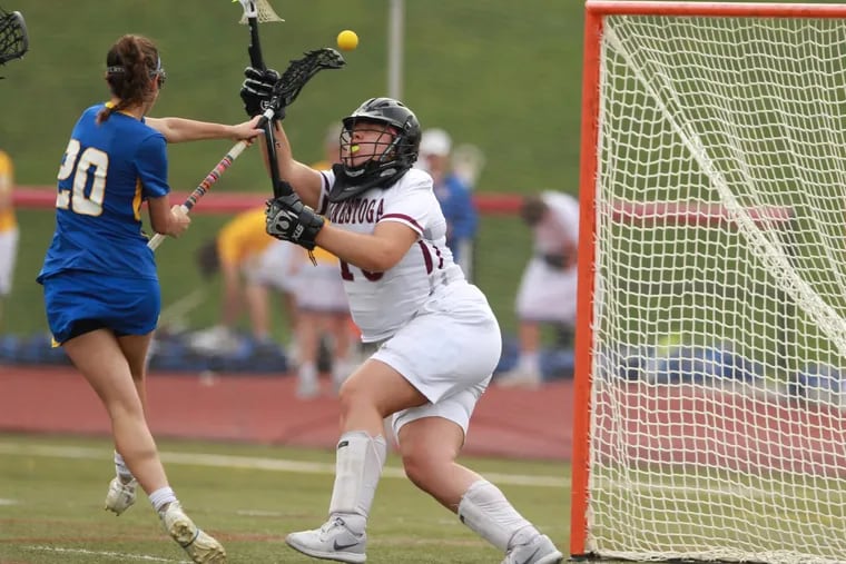 Olivia Little of Springfield (Delco) scores against Anne Frascella of Conestoga in the 2nd half of last year’s District 1 Class 3A championship game. Little netted the overtime winner for Springfield Monday against Archbishop Carroll.