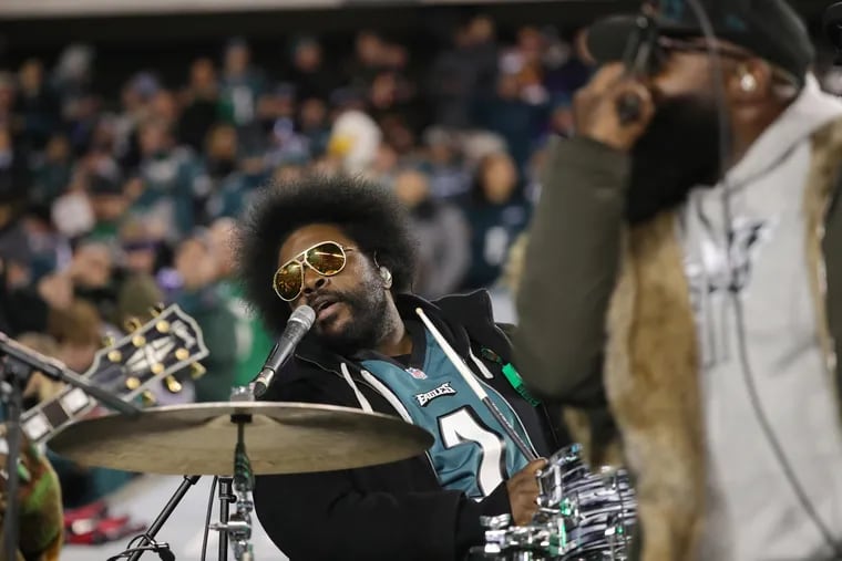 Questlove from the Roots performs during half time of the NFC Championship game between the Philadelphia Eagles and the Minnesota Vikings, Sunday, Jan. 21, 2018, in Philadelphia.
