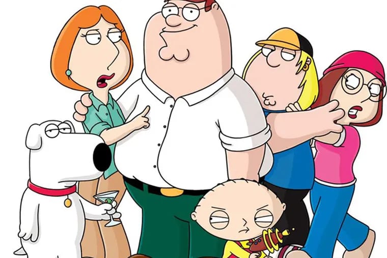 In this image released by Fox Broadcasting, the Griffin family characters from "The Family Guy," from left, Brian, Lois, Peter, Stewie, Brian and Meg are shown. (AP Photo/Fox Broadcasting)