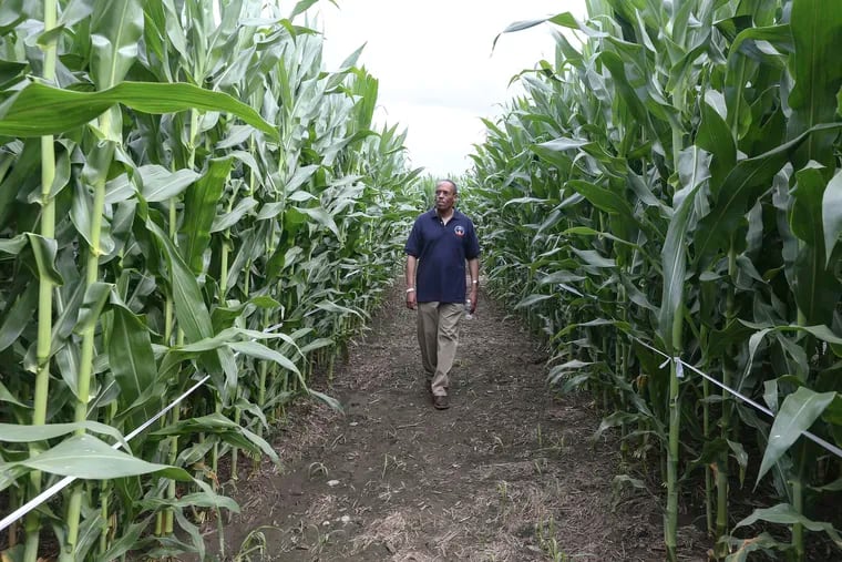 Astronaut Colonel Alvin Drew visits the Cherry Crest Adventure Farm in Ronks, Pa. The owners of this family farm have designed a commemorative 50th anniversary of the moon landing corn maze,   Thursday, July 18, 2019