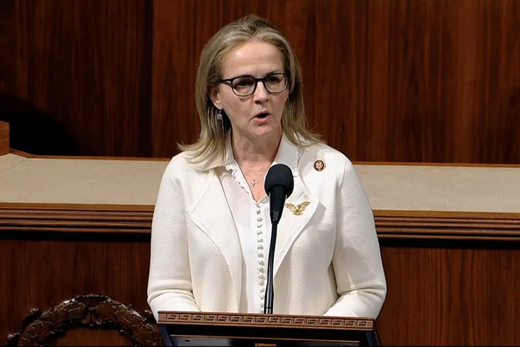 Rep. Madeleine Dean, D-Pa., speaks as the House of Representatives debates the articles of impeachment against President Donald Trump at the Capitol in Washington, Wednesday, Dec. 18, 2019.