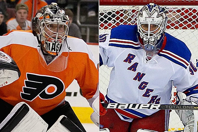 Flyers goalie Steve Mason and Rangers goalie Henrik Lundqvist. (AP photos)