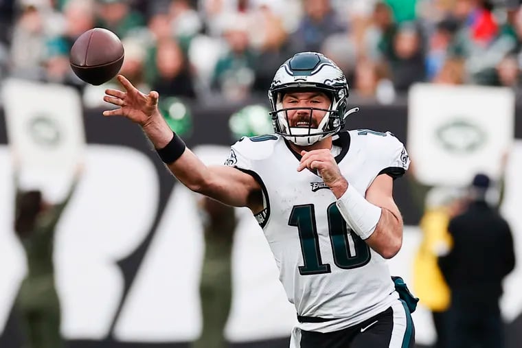 Eagles quarterback Gardner Minshew throws the football during the fourth quarter against the New York Jets on Sunday at MetLife Stadium in East Rutherford, New Jersey.