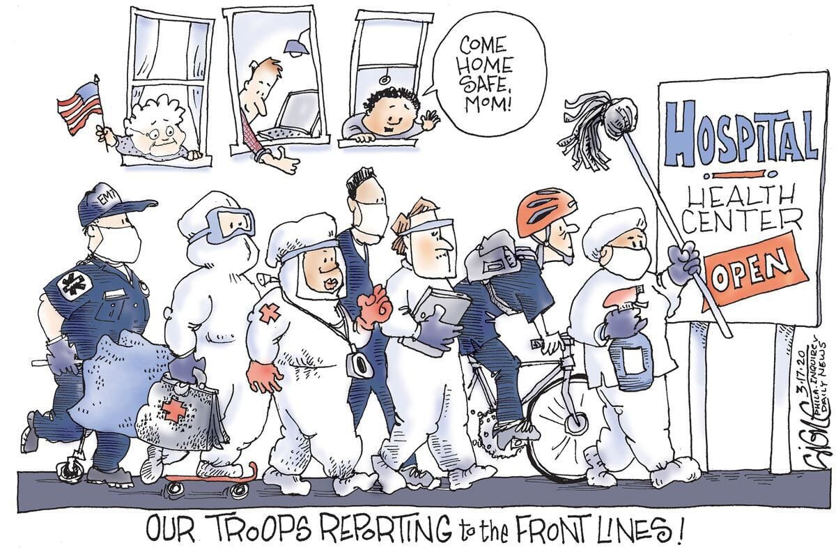 Political Cartoon Front Line Coronavirus Troops