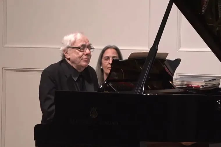 Pianist Richard Goode performing Wednesday night at the American Philosophical Society with his wife, Marcia Weinfeld, as page-turner,