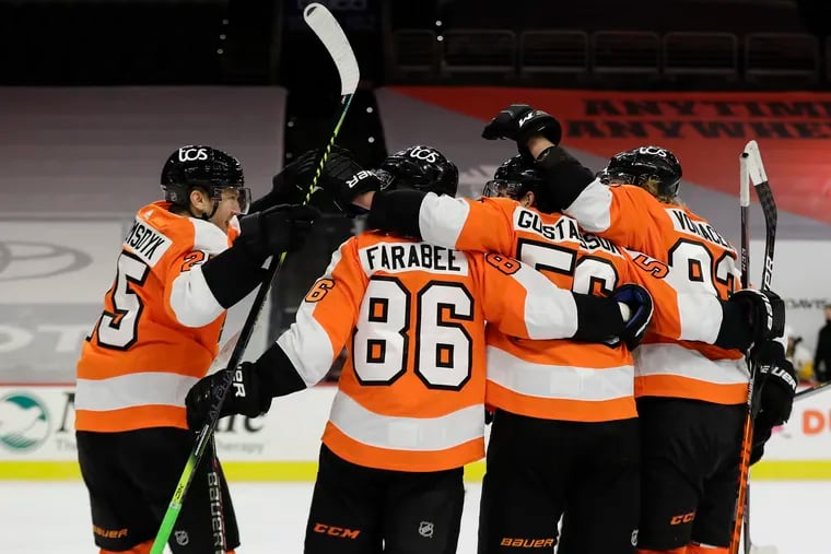 It was a group effort as the Flyers dumped Pittsburgh 6-3 in the season opener on Wednesday at the Wells Fargo Center.