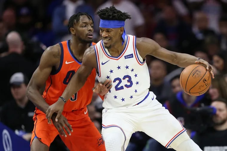 Sixers swingman Jimmy Butler (23) will miss Wednesday night's game against the San Antonio Spurs.