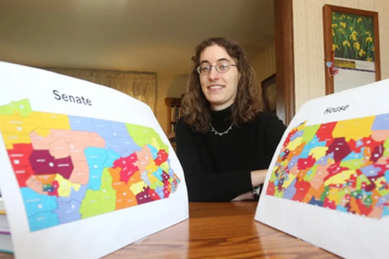 Amanda Holt, 29, of Allentown, took it upon herself to draw up a redistricting map. (Charles Fox / Staff Photographer)