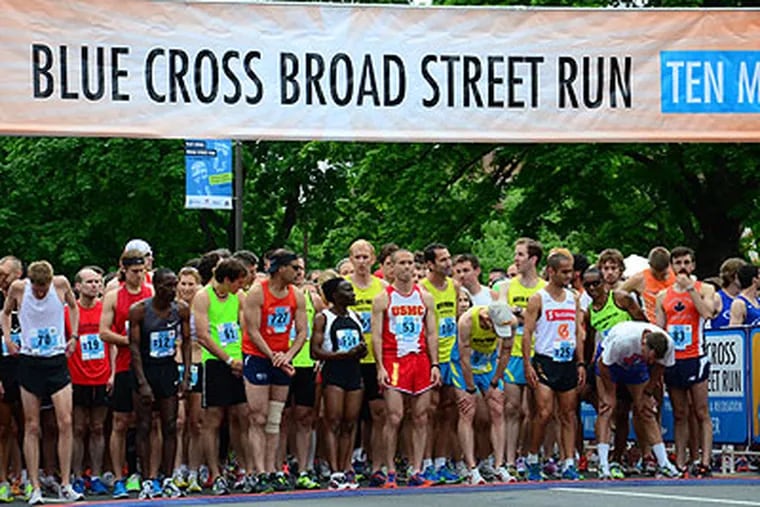Runners wait at the starting line for the 33rd annual Broad Street Run on May 6, 2012. (Photo credit: Pete Lodato)