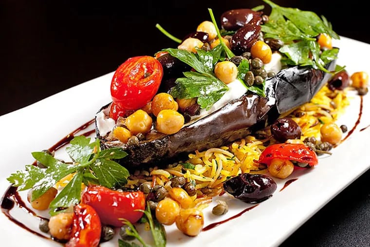 Char-roasted eggplant with olives, grape tomatoes, capers and oregano at Park Plates.