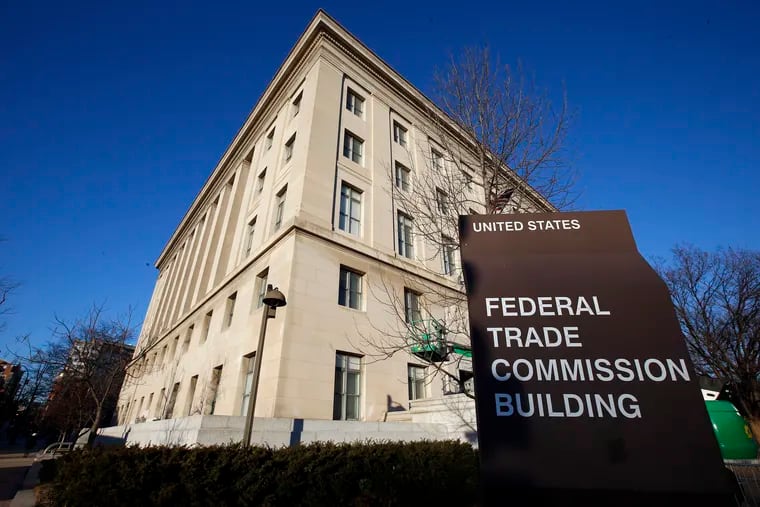 FILE - This Jan. 28, 2015, file photo, shows the Federal Trade Commission building in Washington. A federal judge has temporarily shut down a South Jersey company tied to an alleged credit repair scheme that bilked consumers out of at least $6.2 million, the FTC said Friday. (AP Photo/Alex Brandon, File)