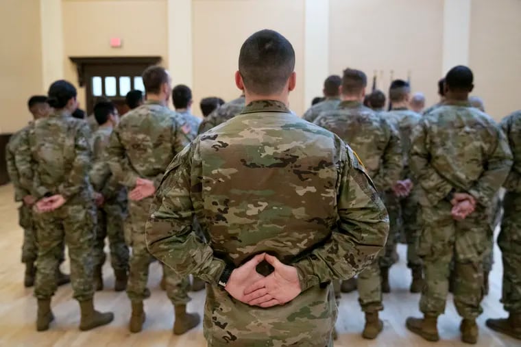 Army cadets line up during a presentation of the Liberty Stakes trophy and Medal of Honor to the family of Sgt. John McVeigh at Drexel Armory in Philadelphia on Thursday, Feb. 06, 2020. McVeigh was a Philly native and U.S. soldier who died in WWII. He was 22 years-old.