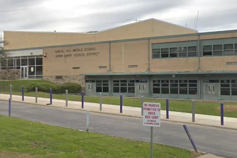 The incident happened Thursday morning in the parking lot of Drexel Hill Middle School.