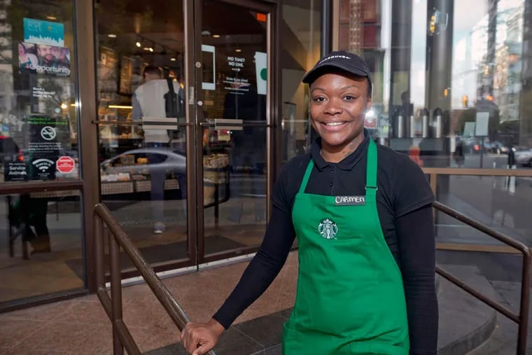 Carmen Williams, 22, a single mother and student, is en route to a promotion at Starbucks.