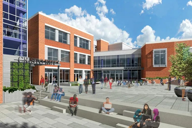 A rendering of the new campus planned for Cristo Rey Philadelphia High School in the city's Tioga neighborhood, as seen from its interior courtyard.