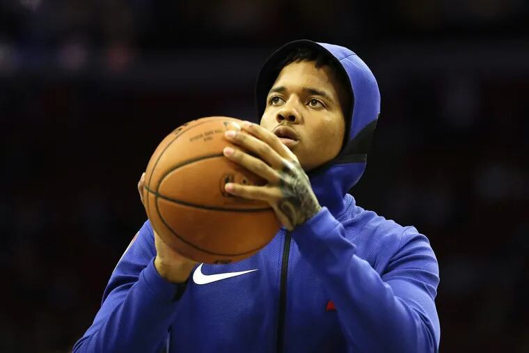 Sixers guard Markelle Fultz warming up before a game.