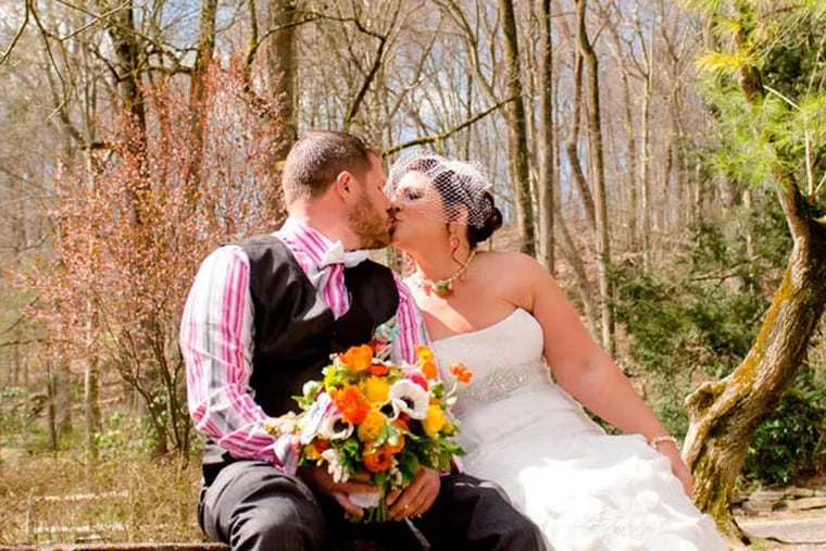 Judith Witt and Kenneth Frank III near Valley Green Inn, where they were married. (Ginger Fox Photography)