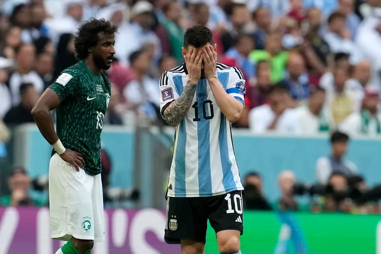 Lionel Messi (right) couldn't hide his disappointment over Argentina's stunning loss to Saudi Arabia.