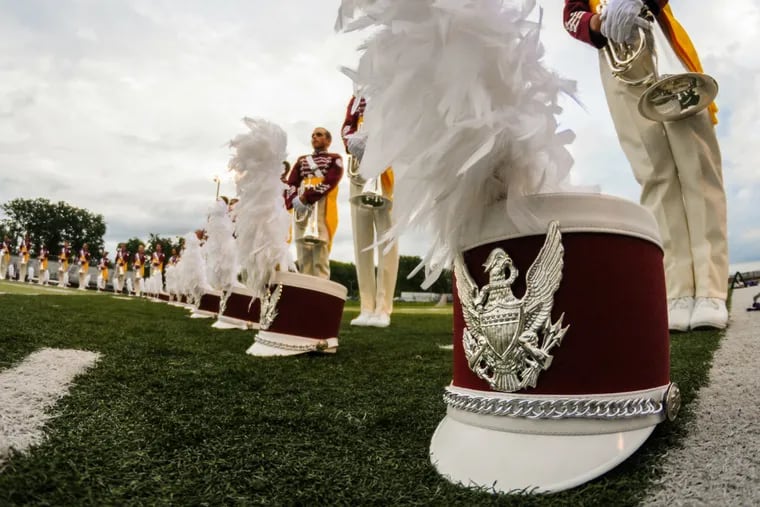Members of the Cadets, an elite drum corps based in Allentown, Pa. practice in 2014.