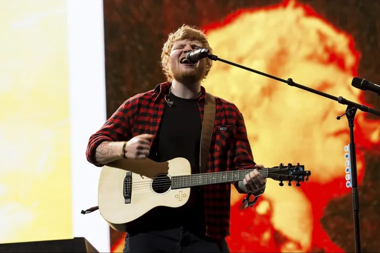 Singer Ed Sheeran performs at the Glastonbury Festival at Worthy Farm, in Somerset, England, Sunday, June 25, 2017.