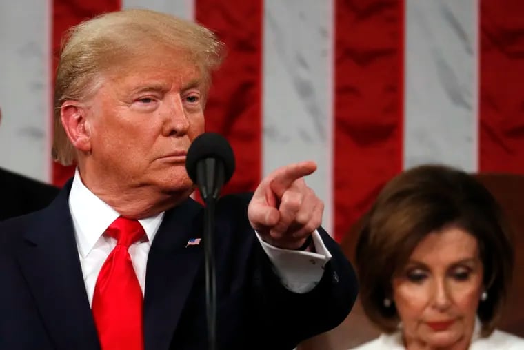 President Donald Trump points during his State of the Union address Tuesday night.