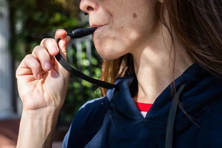 This hoodie doubles as a vaping device. Users can take a puff of nicotine (or marijuana) through the drawstring. (Anna Maria Barry-Jester/California Healthline/Kaiser Health News/TNS)