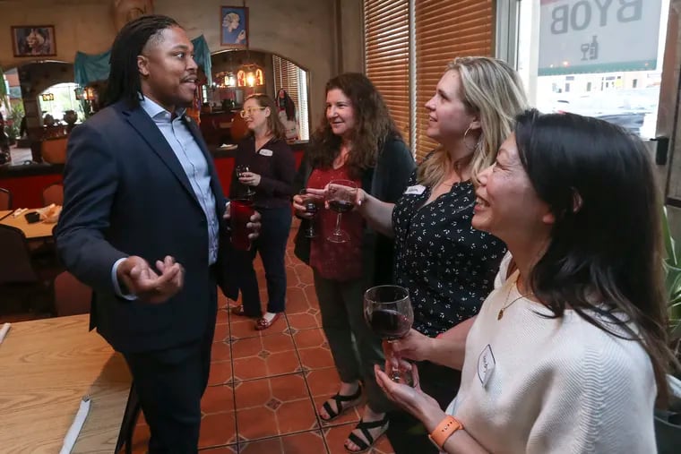 State Rep. Malcolm Kenyatta as he runs for U.S. Senate in the May 17 Democratic primary greets supporters at the El Ranchero Mexican Restaurant in Kennett Square. Tuesday, April 26, 2022