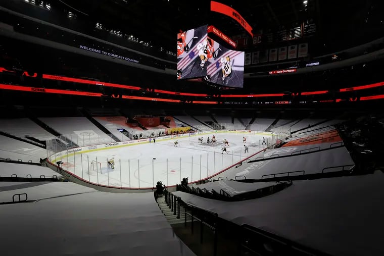 The empty stands of the Wells Fargo Center during the Flyers-Penguins game on Jan. 13.
