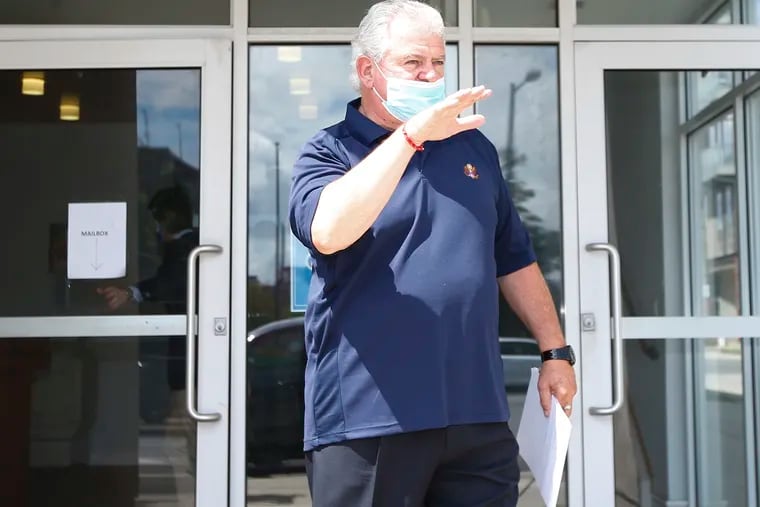 Bob Brady, Chair of Philadelphia's Democratic City Committee, walks outside to give a statement to local media members after meeting with clergy and former elected officials to talk about racial strife at the Philadelphia Democratic City Committee office in the Northern Liberties neighborhood on Thursday, June 18, 2020.