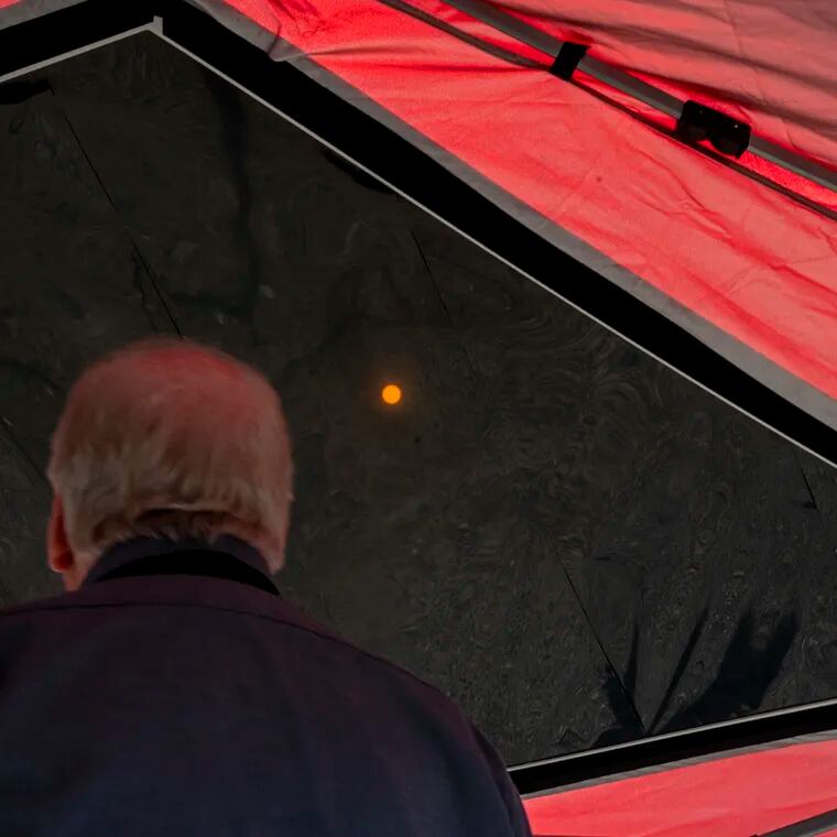 April 15, 2024: There was plenty of room under the Franklin Institutes’s specially designed viewing tents after the crowds left when the partial solar eclipse reached maximum coverage - and the clouds thickened.