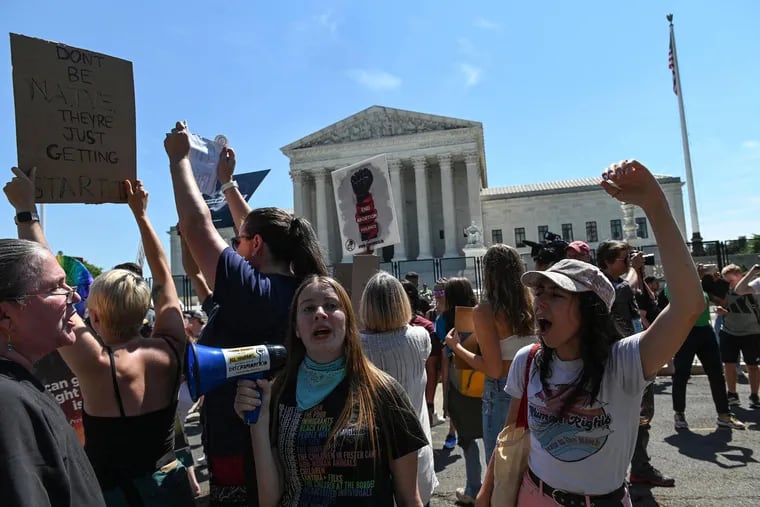Abortion rights demonstrators protesting in front of the U.S. Supreme Court in Washington on Saturday.