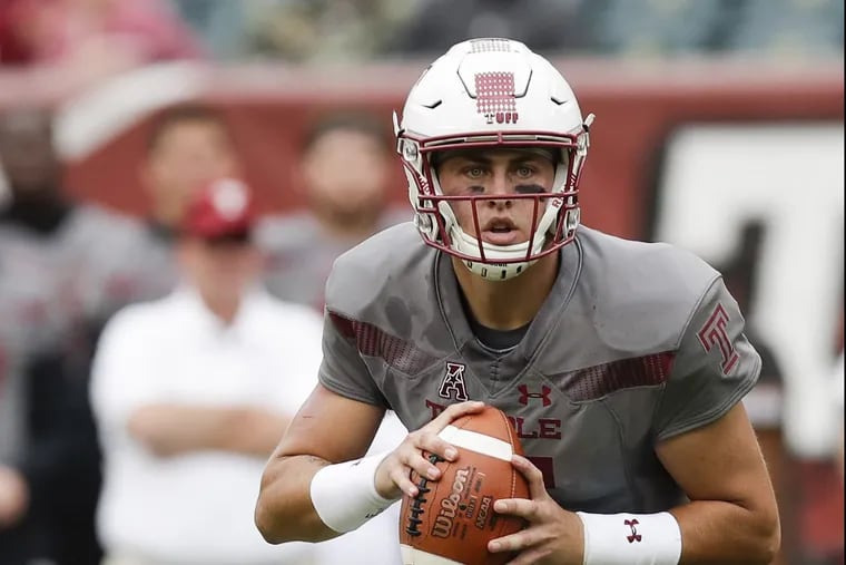 Temple quarterback Anthony Russo runs with the football against East Carolina on Saturday, October 6, 2018. YONG KIM / Staff Photographer