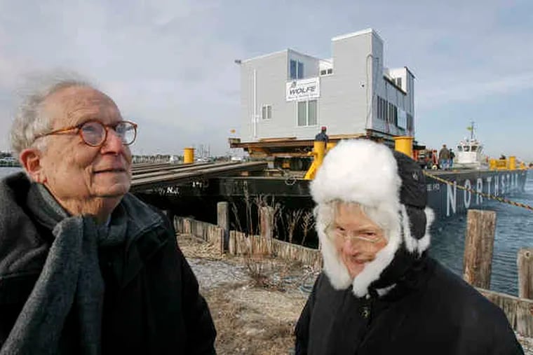 Robert Venturi and Denise Scott Brown saw their Lieb House take form in Barnegat Light, N.J., in 1967, and yesterday they saw it depart on a bargefor its new home on Long Island. &quot;It&#0039;s like watching one of your children go off somewhere,&quot; Venturi said.