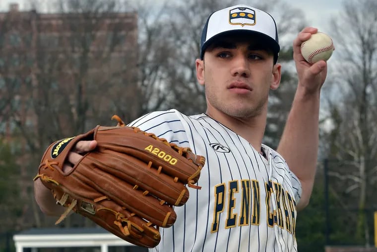 Penn Charter School baseball player Mike Siani throws during a practice at the East Falls school. 