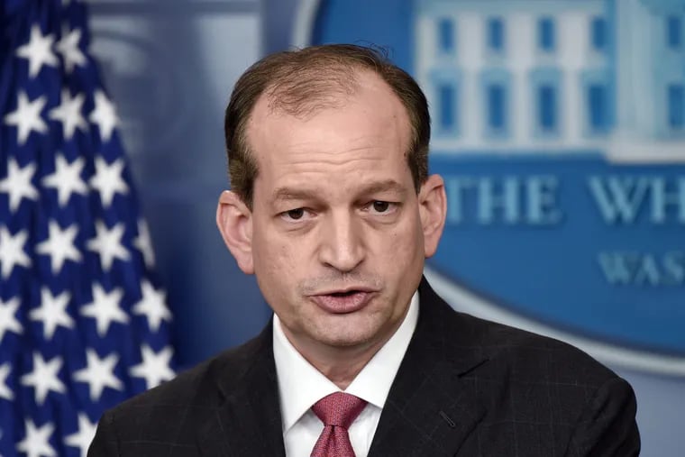 Alexander Acosta, when he was a federal prosecutor in Miami, helped negotiate an agreement that greatly reduced the severity of the conviction of Jeffrey Epstein, a sexual abuser of girls.(Olivier Douliery/Abaca Press/TNS)