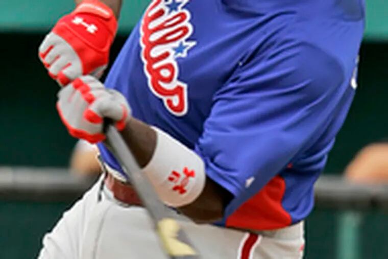 Ryan Howard , who has struggled this spring, homers off the Pirates&#0039; Shawn Chacon in the third inning. Yesterday&#0039;s game, the Phillies&#0039; Grapefruit League finale, ended in a 5-5 tie.