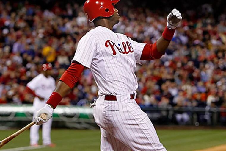 Domonic Brown hit two long home runs in the Phillies' 9-1 rout of the Marlins. (Ron Cortes/Staff Photographer)
