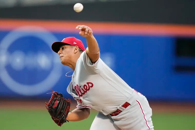 Ranger Suarez pitches during the first inning against the New York Mets.